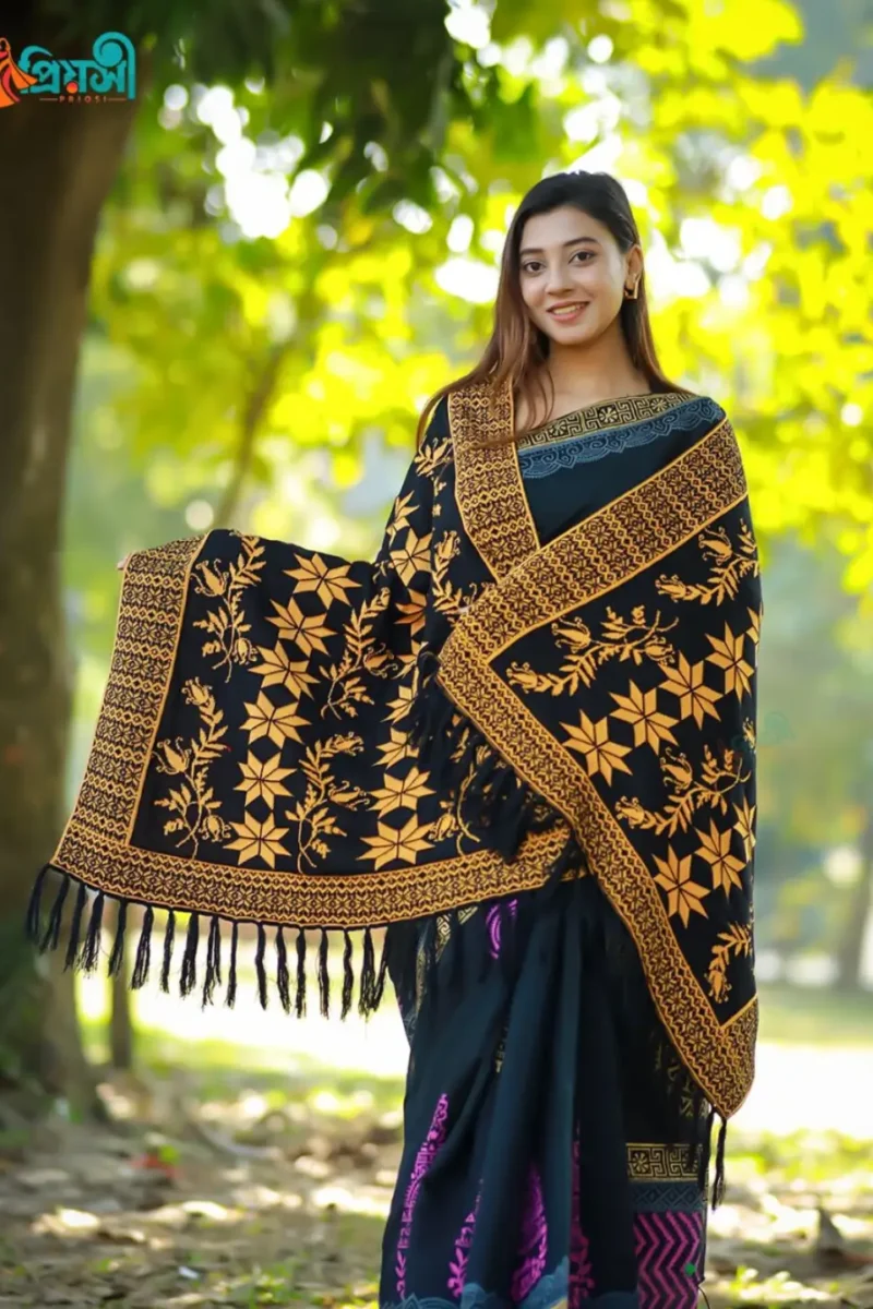 কাশ্মীরি পুষ্পা শাল উল ফেব্রিক্স (হলুদ ডিজাইন)